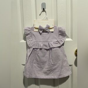 NWT Shabby Chic Lavender Striped Ruffle Dress with Matching Bow